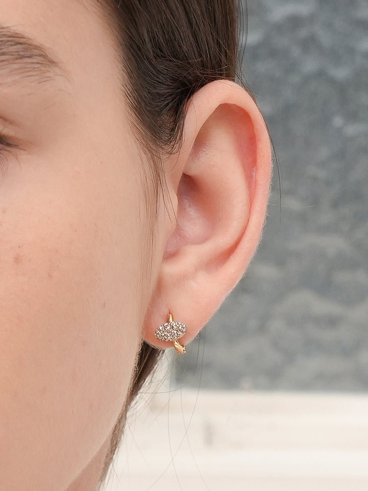 14K 18K Solid Gold Glitter Oval Diamond Cartilage Hoop Earring