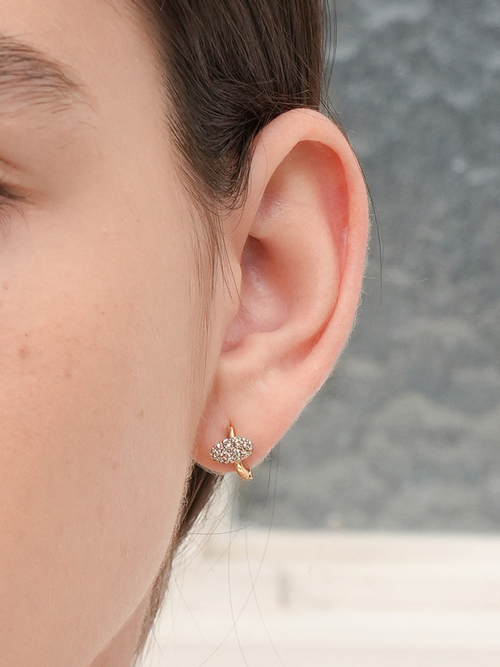 14K 18K Solid Gold Glitter Oval Diamond Cartilage Hoop Earring