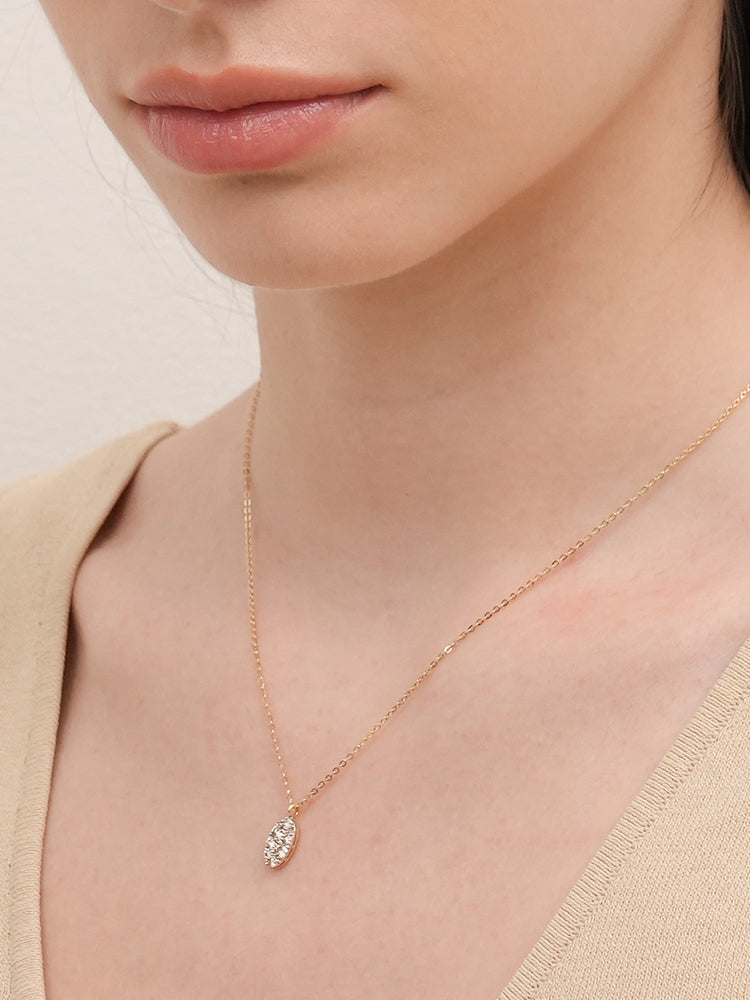14K 18K Solid Gold Glitter Oval Diamond Necklace