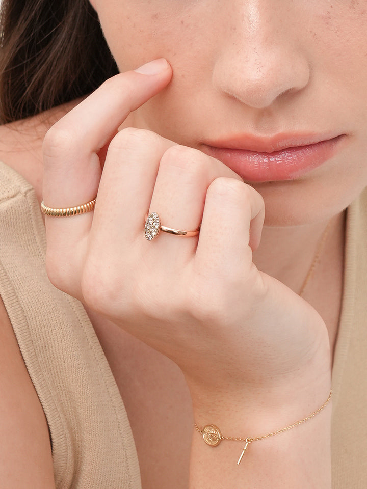 14K 18K Solid Gold Glitter Oval Diamond Ring