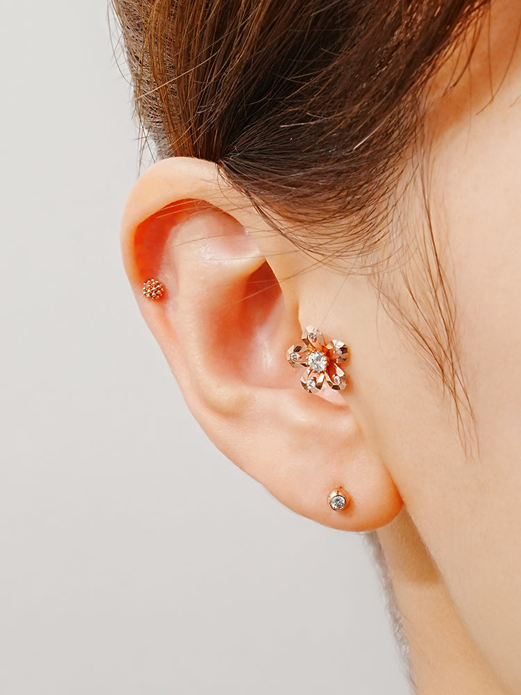 14K Solid Gold Glossy Cubic Flower Cutting Cartilage Earring 20G18G