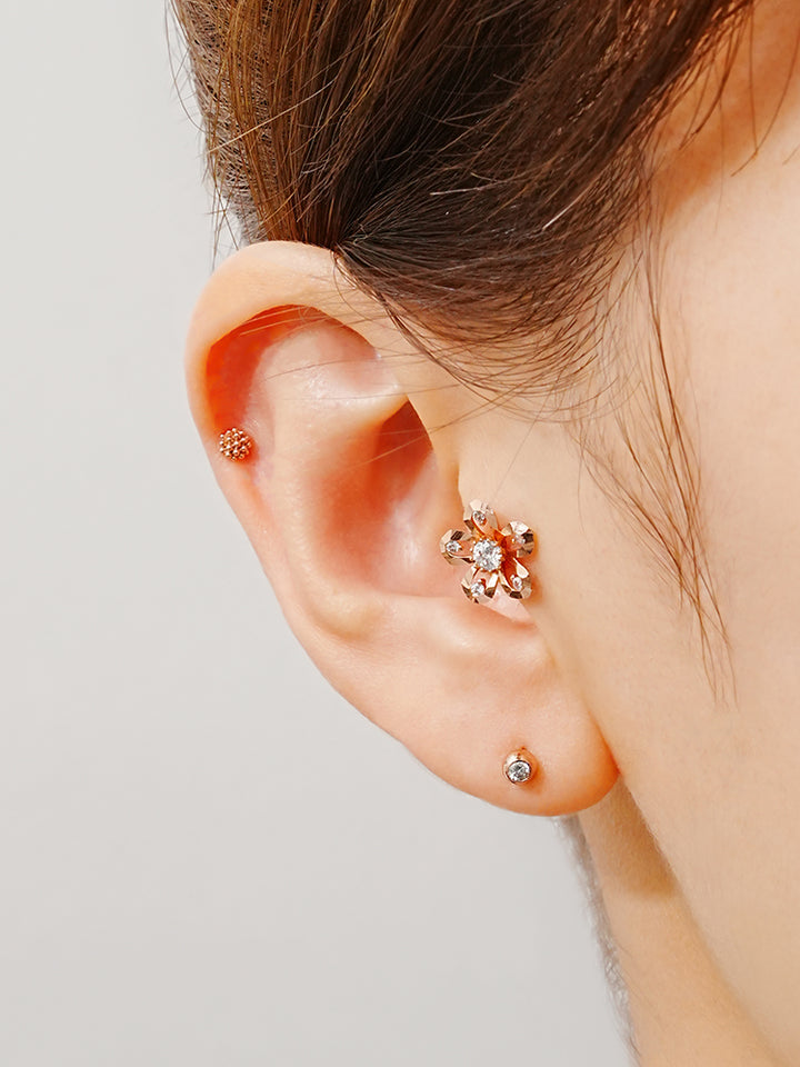 14K Solid Gold Glossy Cubic Flower Cutting Cartilage Earring 20G18G