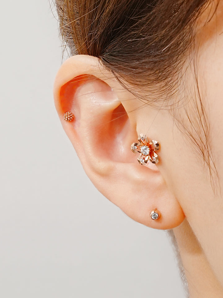 14K Solid Gold Cluster Cartilage Earring 18G16G