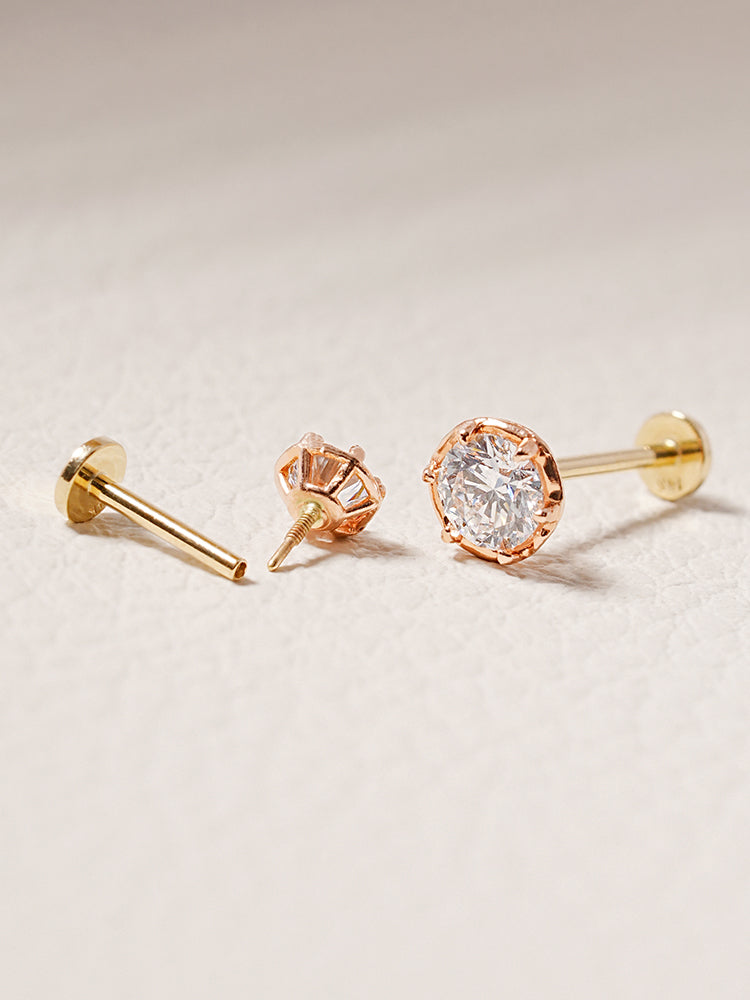 14K Solid Gold Lab Diamond Grace Internally Threaded Labret Piercing 20G