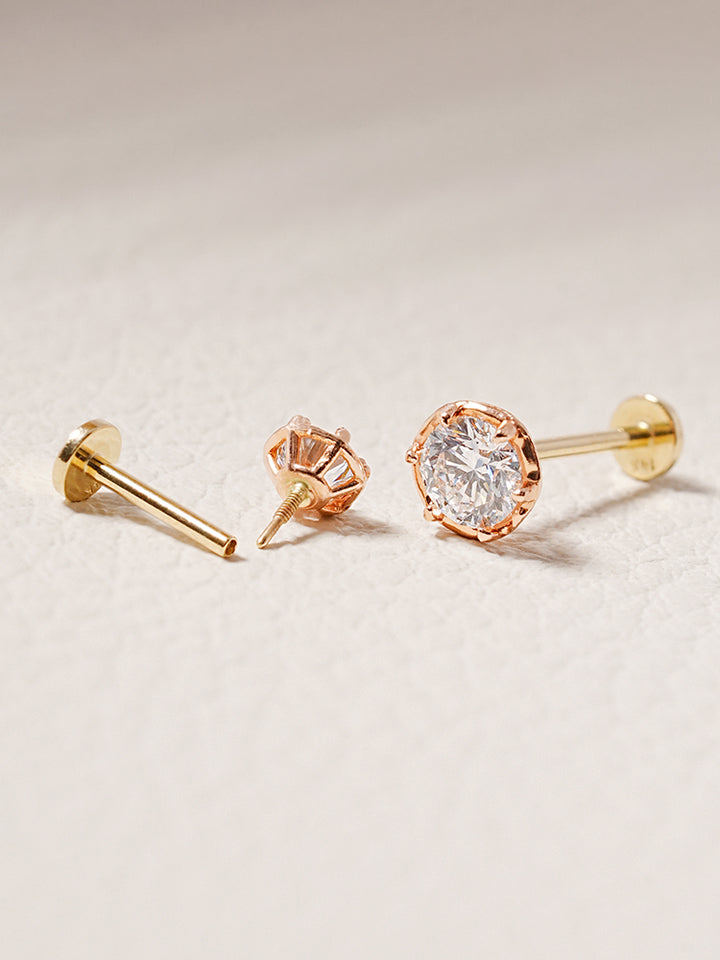 14K Solid Gold Lab Diamond Grace Internally Threaded Labret Piercing 20G