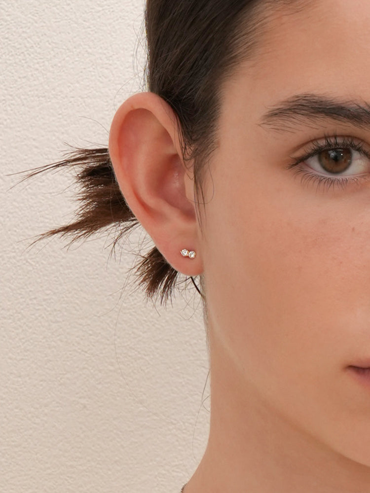 14K Solid Gold Lab Diamond Two Stone Two Way Cartilage Earring 20G18G16G