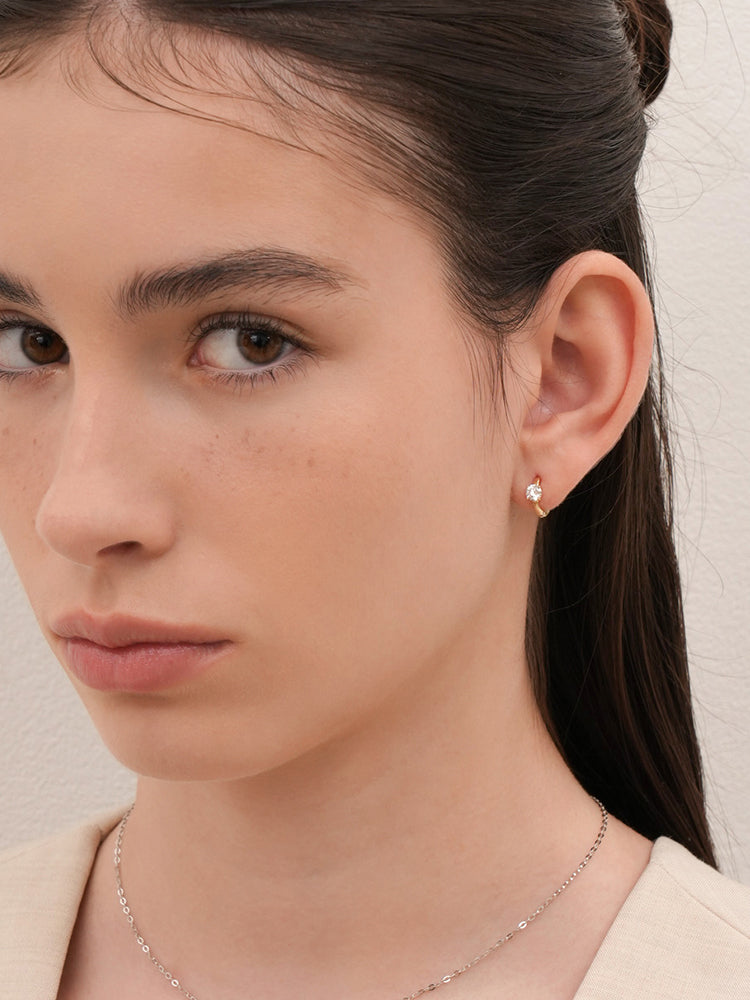 14K 18K Solid Gold Lab Diamond Mini Cartilage Hoop Earring