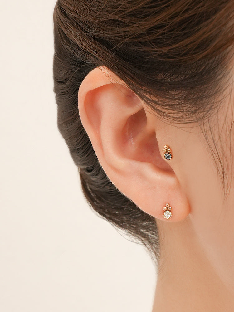 14K Solid Gold Labien Rough Diamond Cartilage Earring 18G