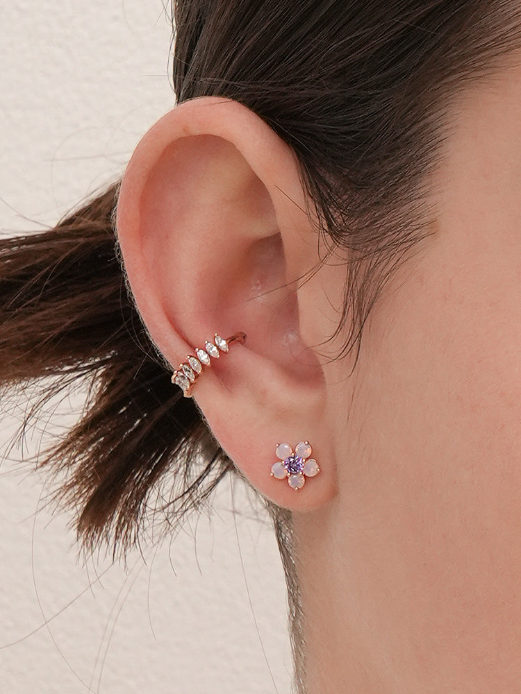 14K Solid Gold Lilac Blossom Cartilage Earring 18G16G