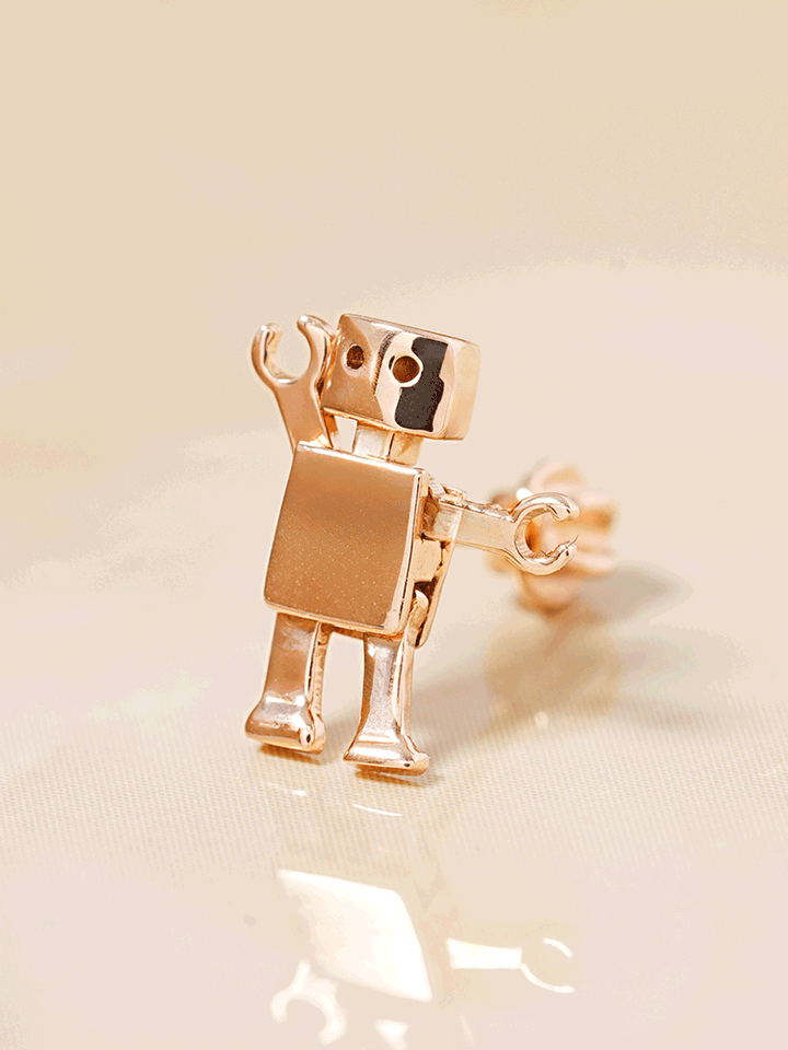 14K Gold Little Joint Robot Cartilage Earring 18G16G