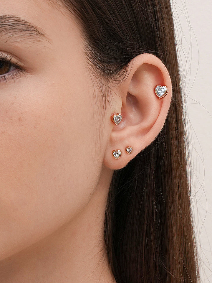 14K Solid Gold Lovestep Heart Cubic Cartilage Earring 20G