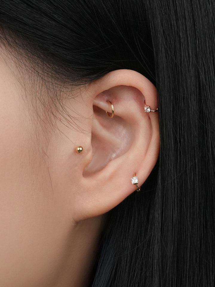 14K Solid Gold Mini Point Cubic Cartilage Hoop Earring
