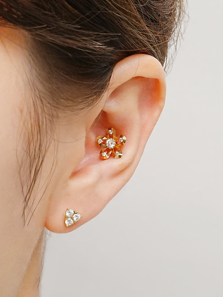 14K Solid Gold Moissanite Dia Trio Internally Threaded Labret Piercing 20G