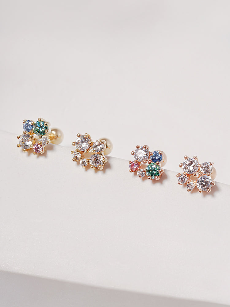 14K Solid Gold Moissanite Dia Five Sparkle Cartilage Earring 20G