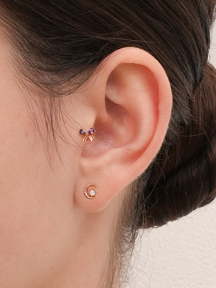 14K Gold Moonlight Ribbon Cartilage Earring 18G16G