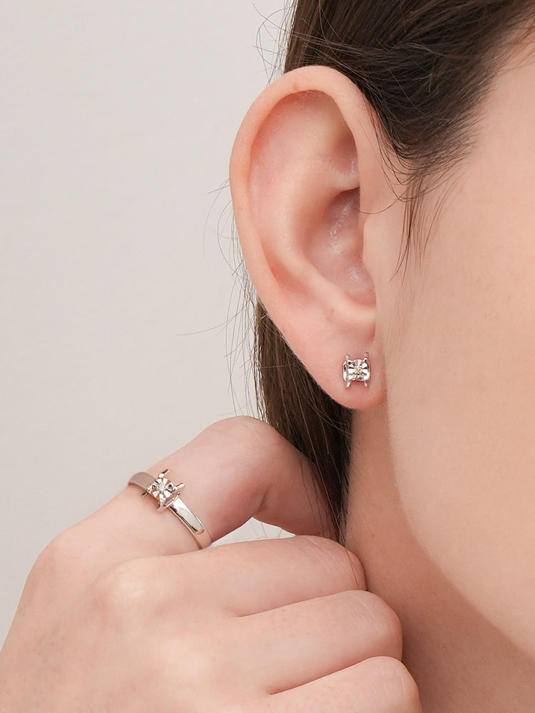 14K 18K Solid Gold Platinum Frame Diamond Stud Earring