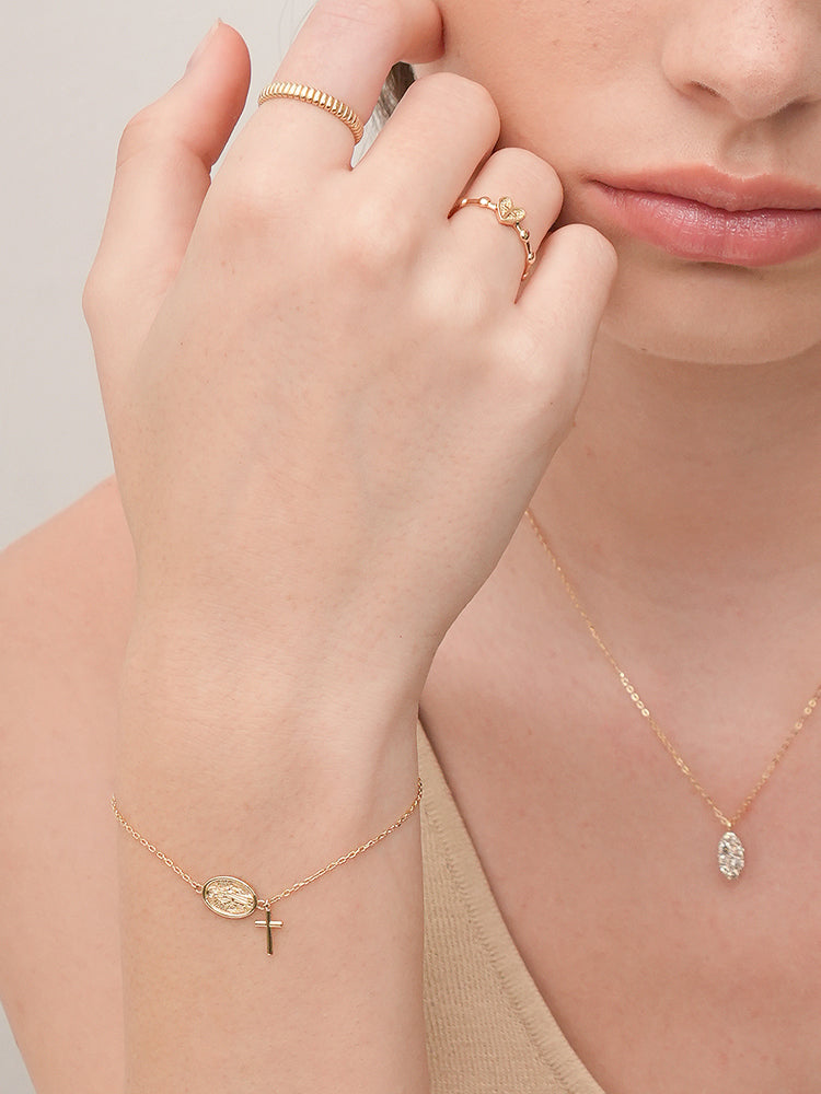 14K Saint Drop Cross Bracelet