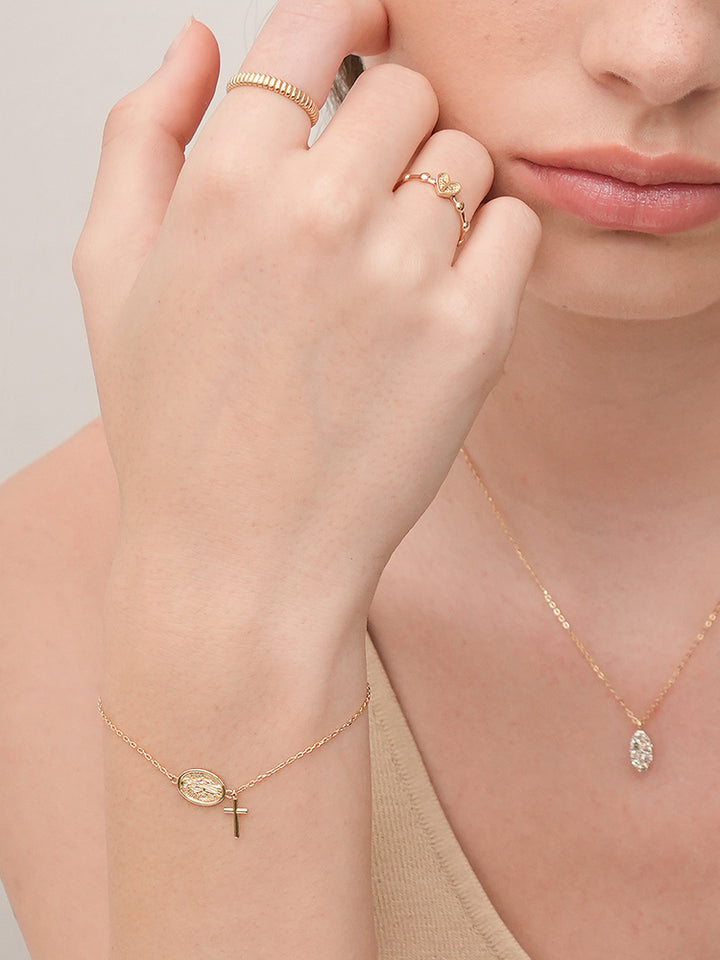 14K Saint Drop Cross Bracelet