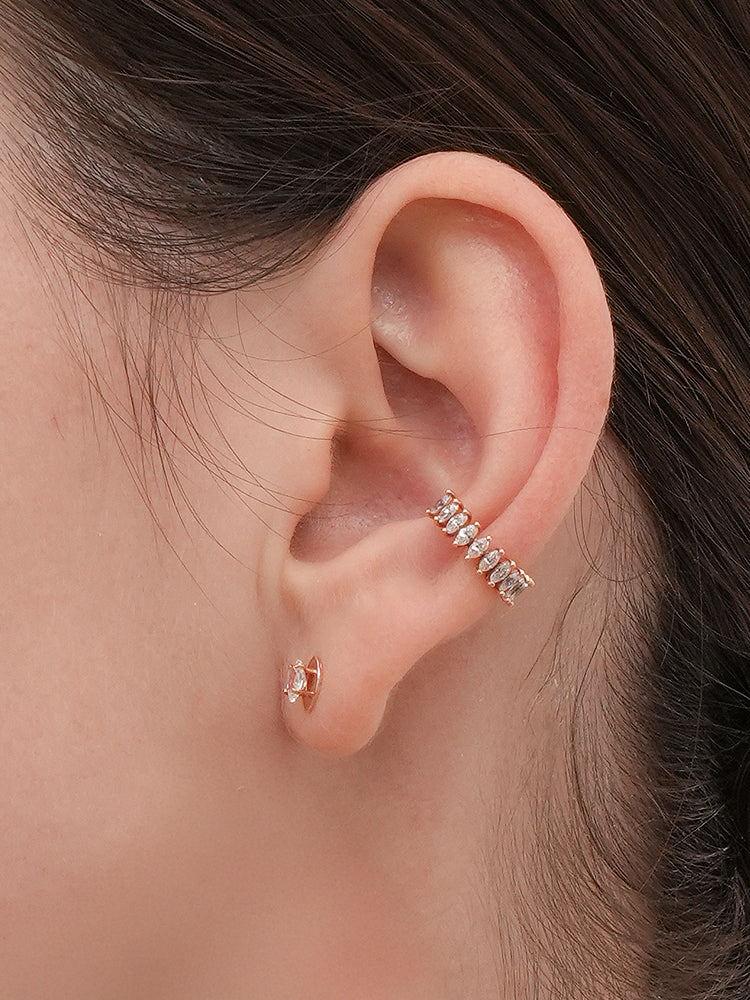 14K Solid Gold Shine Crystal Inner Conch Ear Cuff