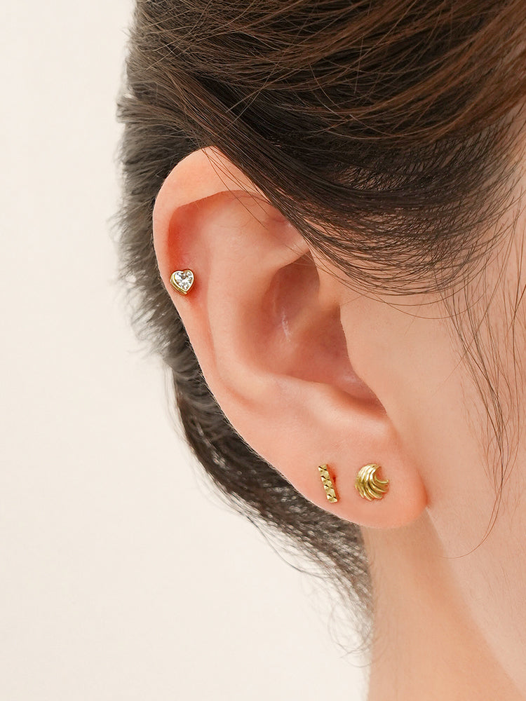 14K Solid Gold Shining Stick Bar Cartilage Earring 20G