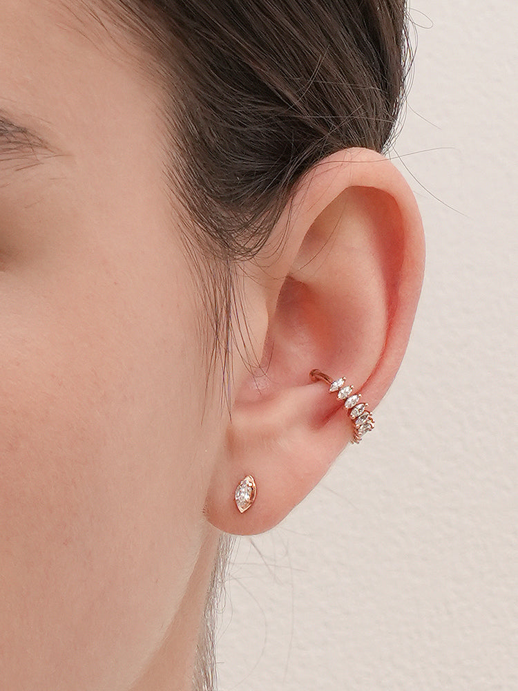 14K Solid Gold Snowflake Silhouette Crystal Cartilage Earring 18G16G