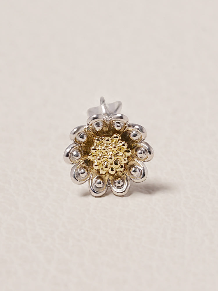 14K Solid Gold Sunflower Bloom Cartilage Earring 18G16G