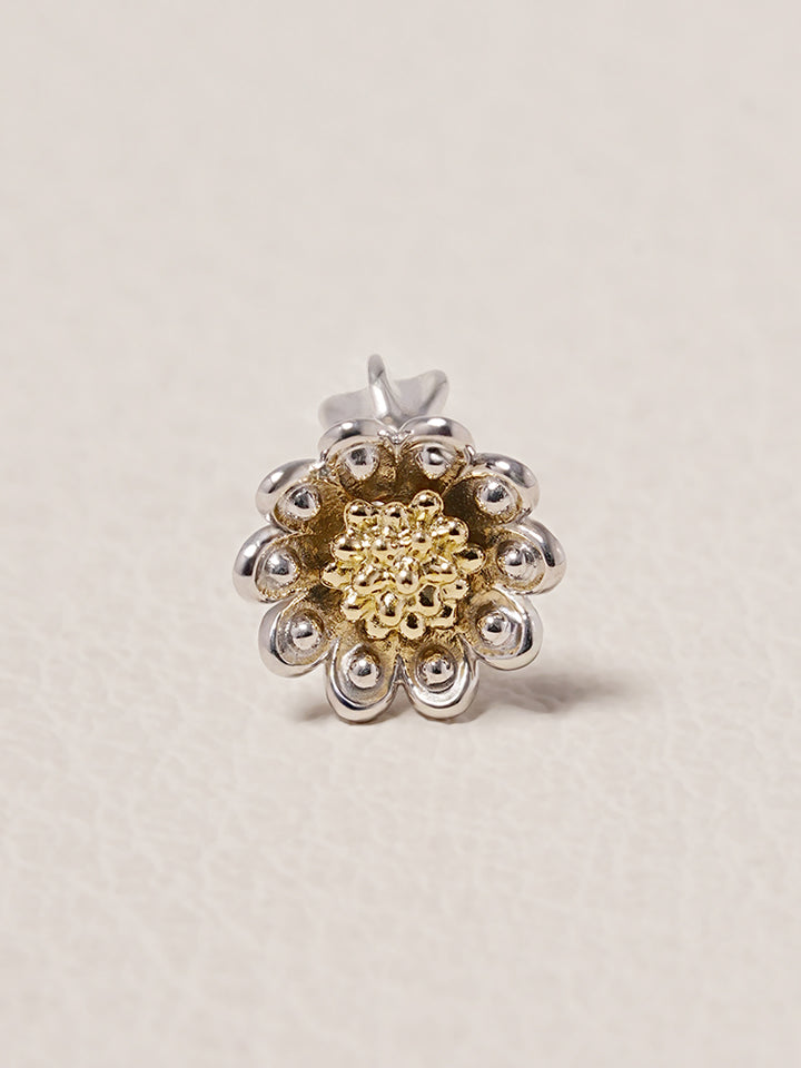 14K Solid Gold Sunflower Bloom Cartilage Earring 18G16G