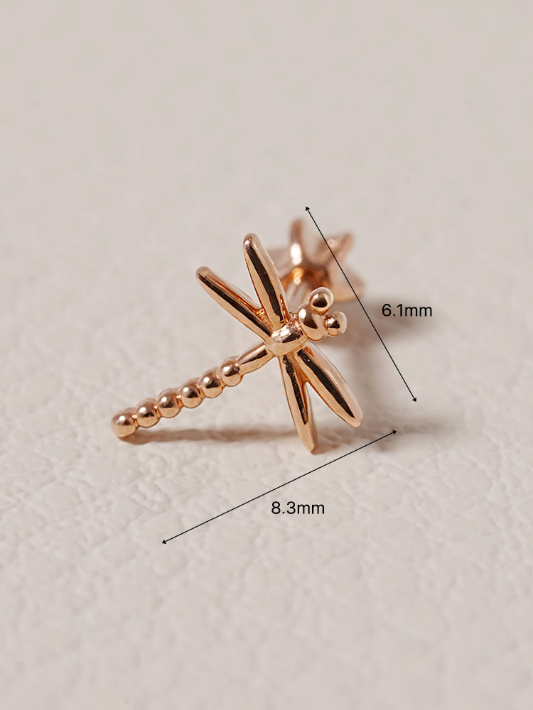 14K Solid Gold Flat Dragonfly Cartilage Earring 18G16G