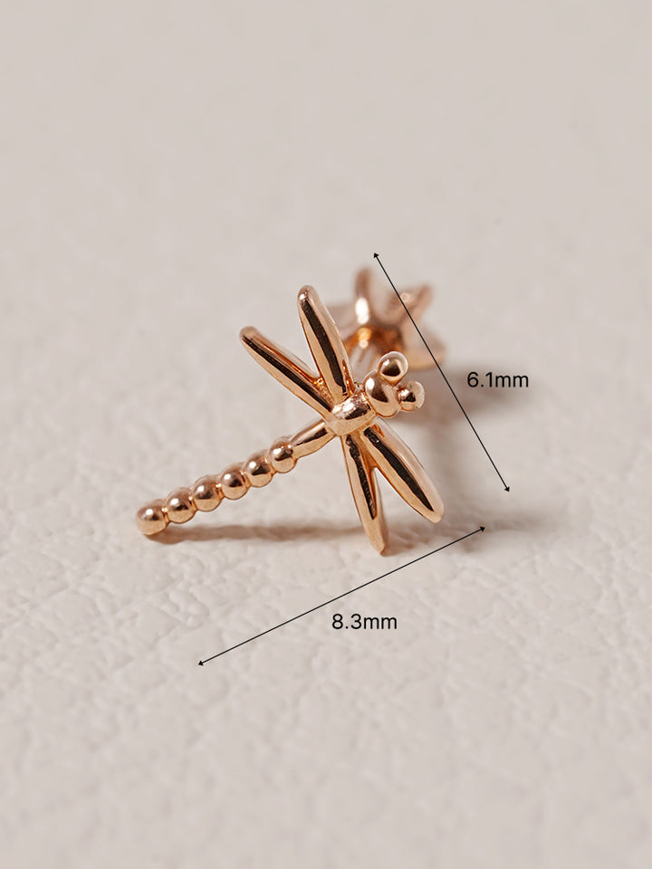 14K Solid Gold Flat Dragonfly Cartilage Earring 18G16G