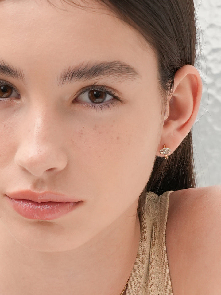 14K 18K Solid Gold Glitter Oval Diamond Cartilage Hoop Earring