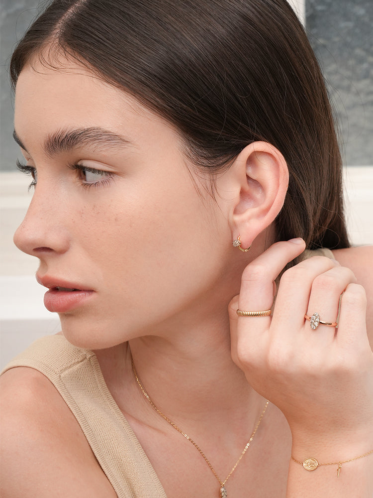 14K 18K Solid Gold Glitter Oval Diamond Ring