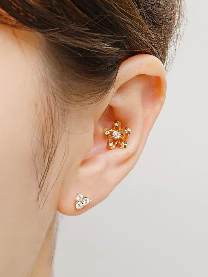 14K Solid Gold Glossy Cubic Flower Cutting Cartilage Earring 20G18G