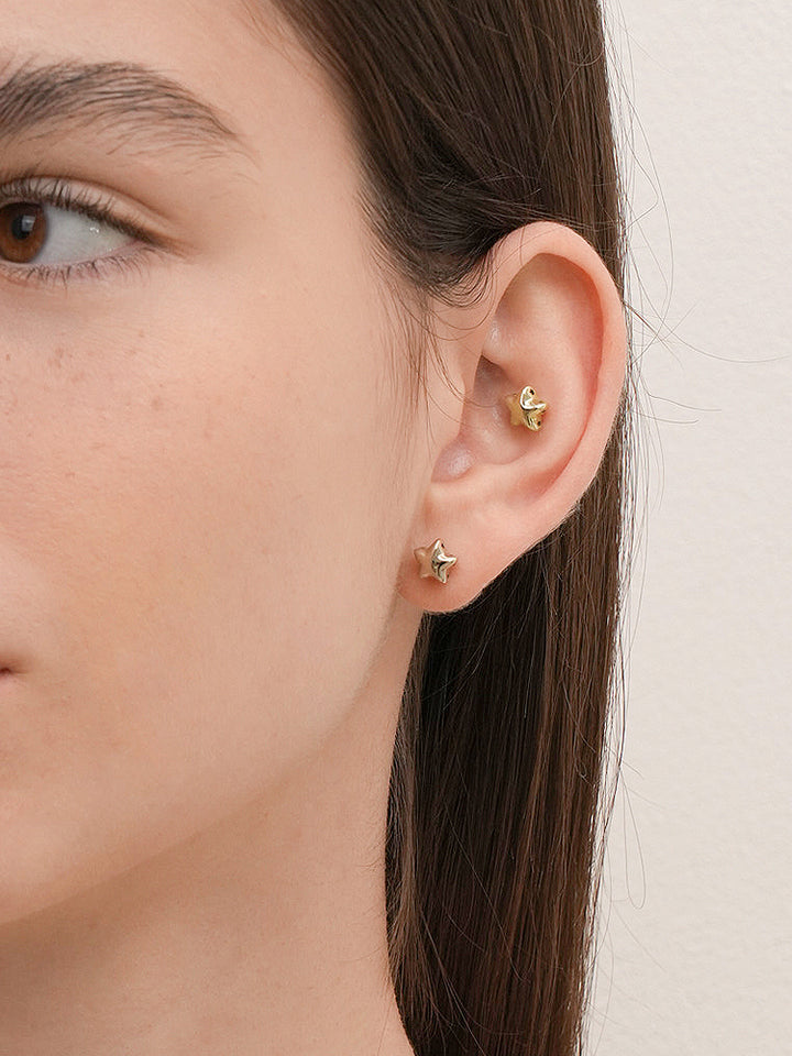14K Solid Gold Star Golden Layer Cartilage Earring 18G