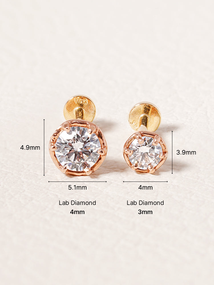 14K Solid Gold Lab Diamond Grace Internally Threaded Labret Piercing 20G