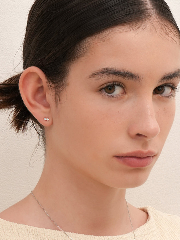 14K Solid Gold Lab Diamond Two Stone Two Way Cartilage Earring 20G18G16G