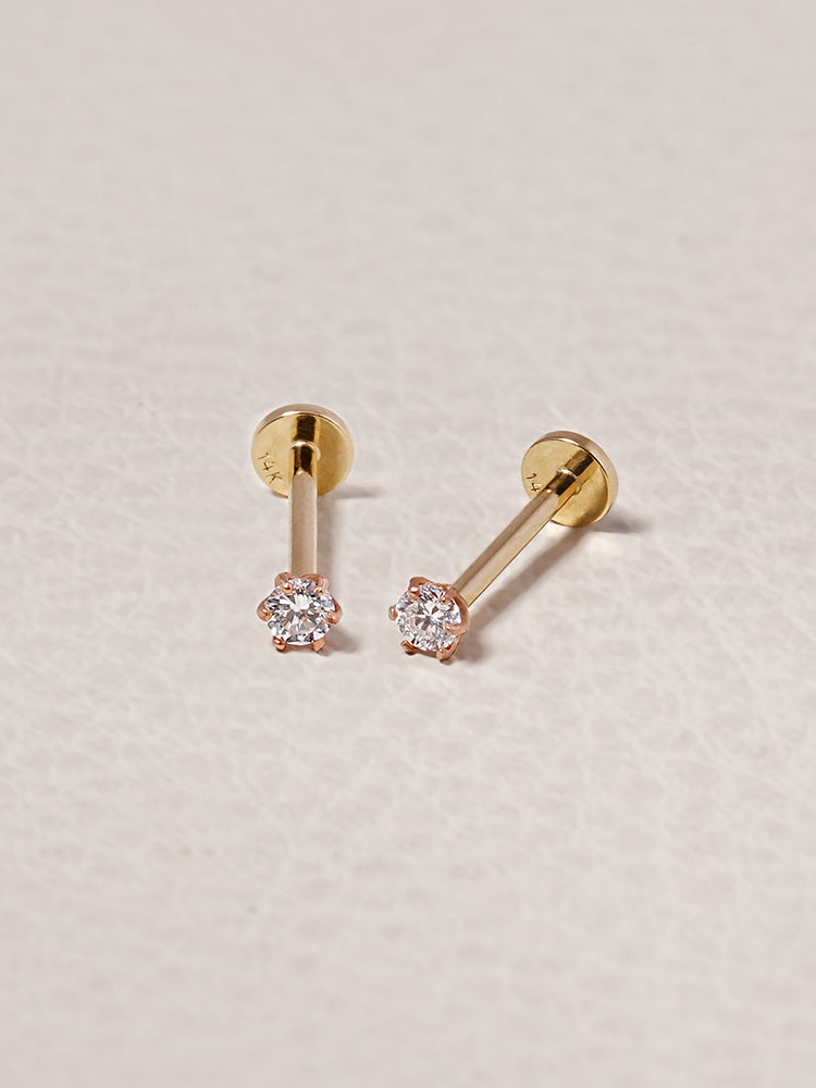 14K Solid Gold Lab Diamond Shine Classic Internally Threaded Labret Piercing 20G