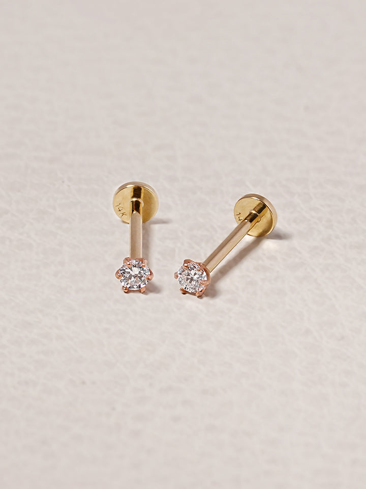 14K Solid Gold Lab Diamond Shine Classic Internally Threaded Labret Piercing 20G