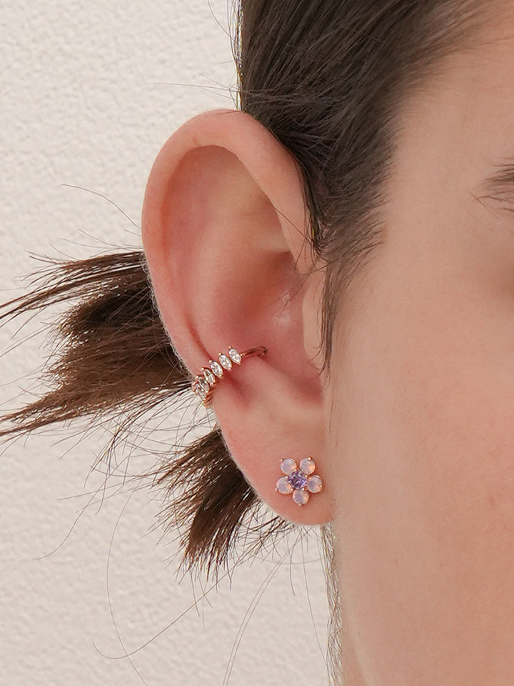 14K Solid Gold Lilac Blossom Cartilage Earring 18G16G