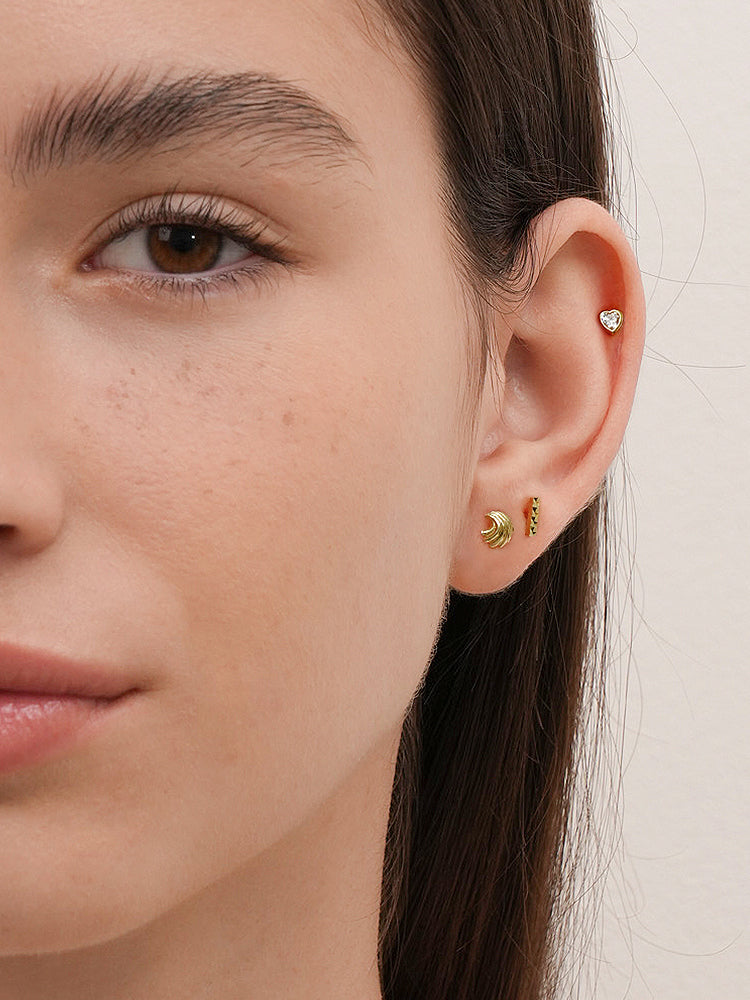 14K Solid Gold Lovestep Heart Cubic Cartilage Earring 20G