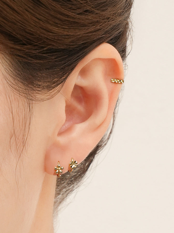 14K 18K Solid Gold Lucky Clover Mini Flower Cartilage Hoop Earring