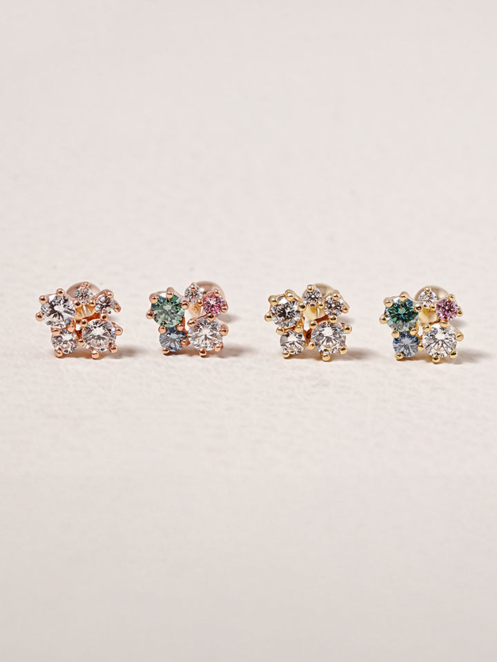 14K Solid Gold Moissanite Dia Five Sparkle Cartilage Earring 20G