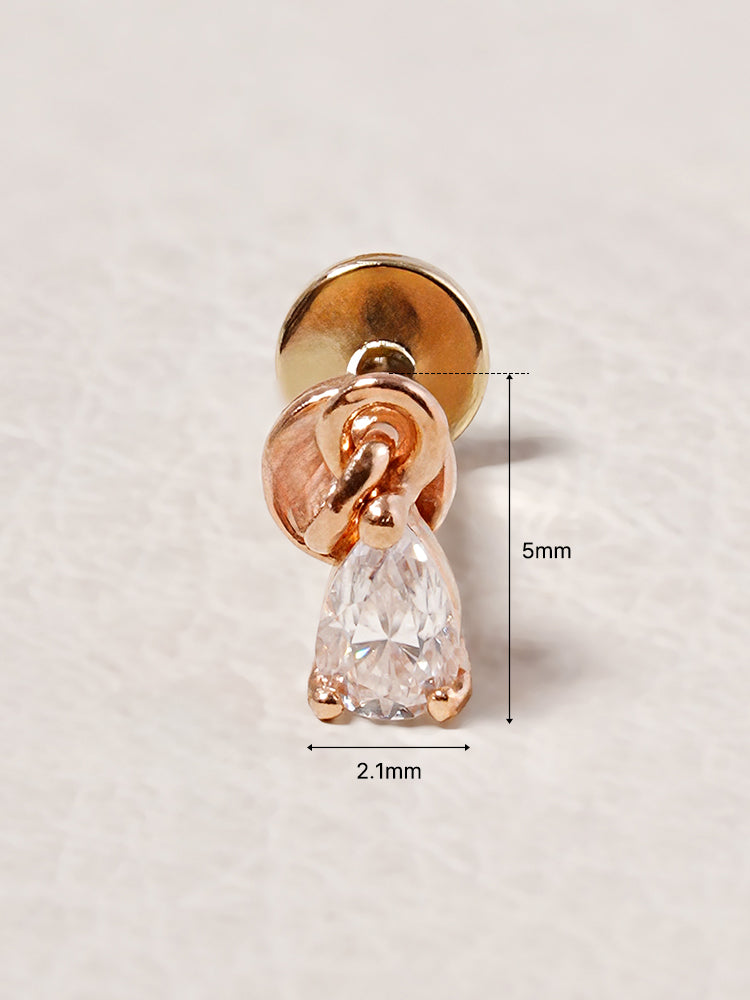 14K Solid Gold Moissanite Dia Teardrop Drop Internally Threaded Labret Piercing 20G