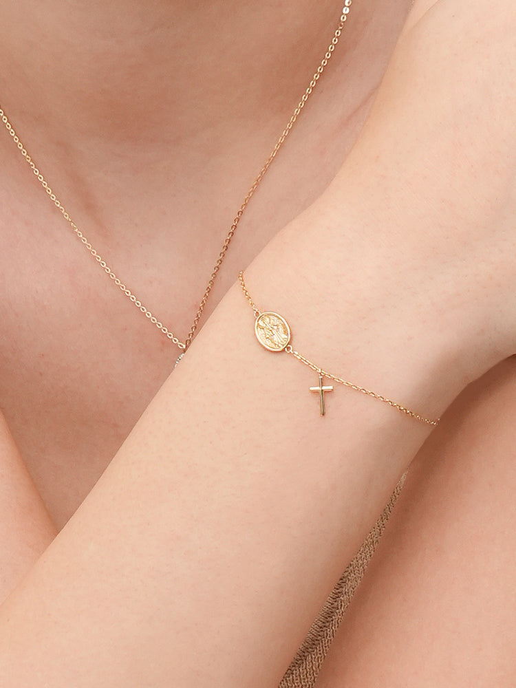 14K Saint Drop Cross Bracelet