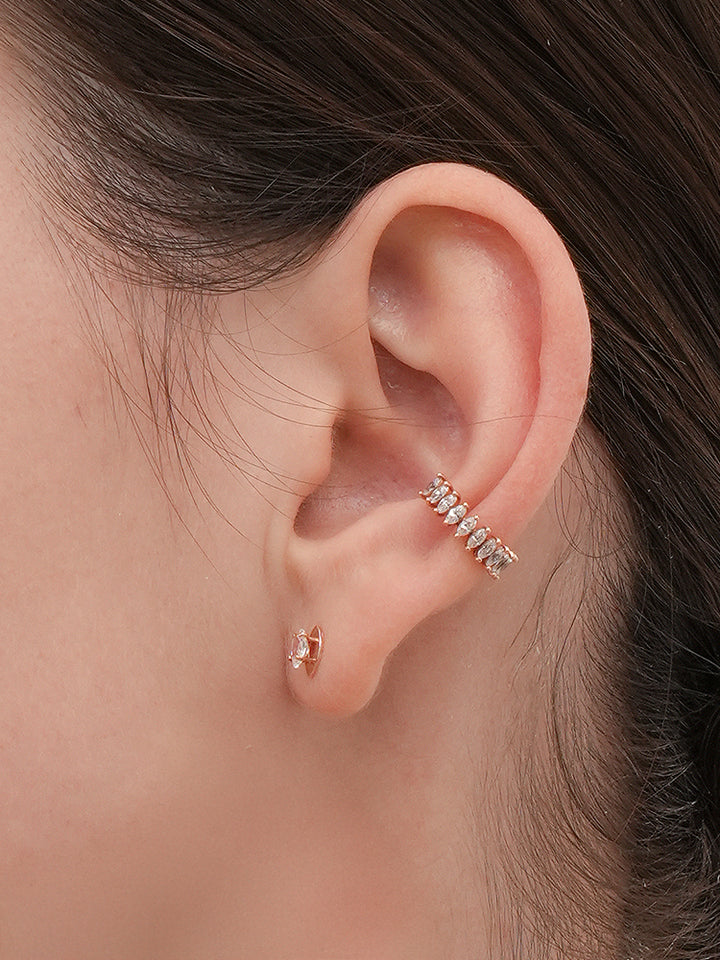 14K Solid Gold Snowflake Silhouette Crystal Cartilage Earring 18G16G