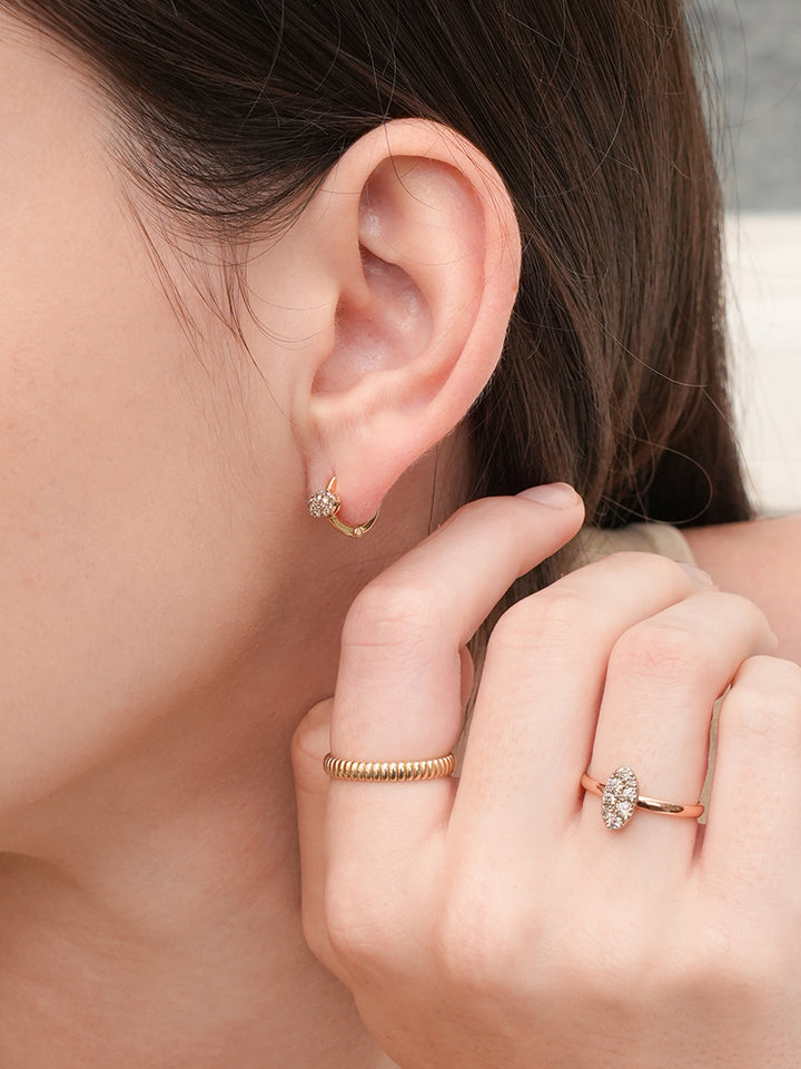 14K 18K Solid Gold Glitter Oval Diamond Cartilage Hoop Earring