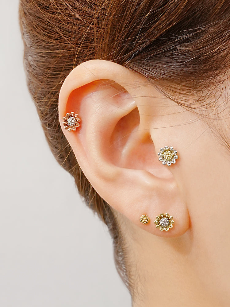 14K Solid Gold Cluster Cartilage Earring 18G16G