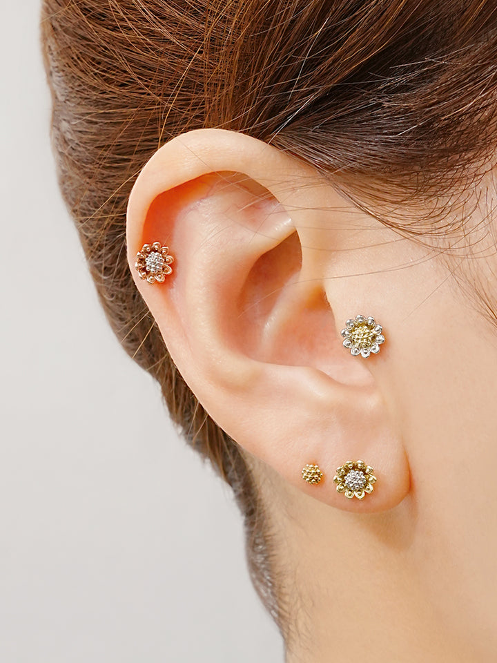 14K Solid Gold Cluster Cartilage Earring 18G16G