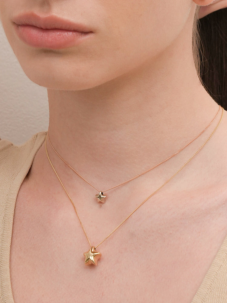 14K Solid Gold Star Golden Layer Necklace