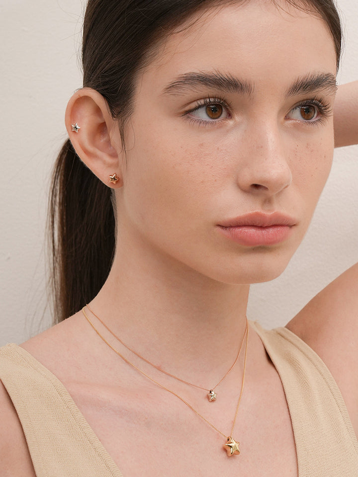 14K Solid Gold Star Golden Layer Cartilage Earring 18G