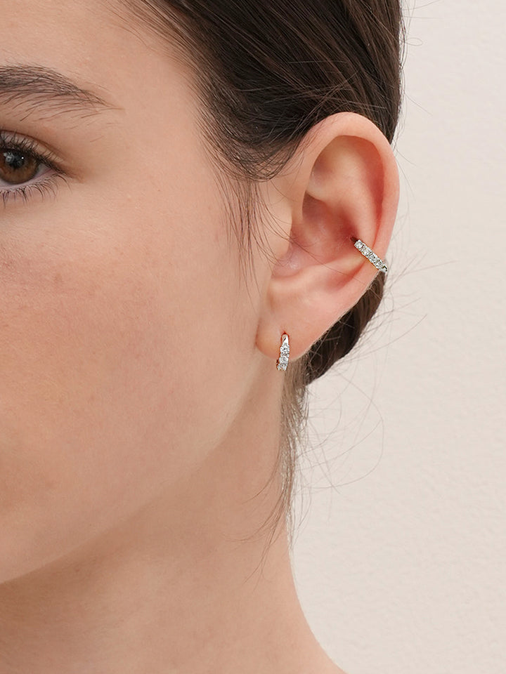 14K 18K Solid Gold Lab Diamond Layered Daily Cartilage Hoop Earring